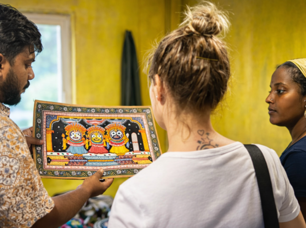 A patachitra painting shown to visitors at the craft centre