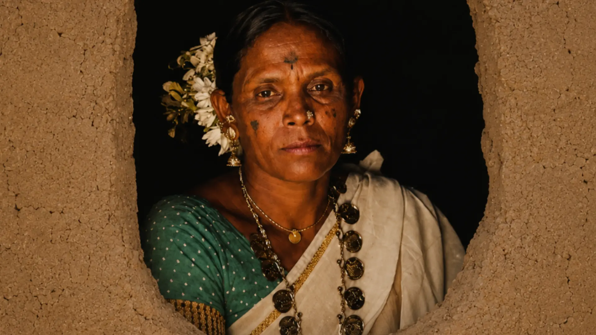 A woman of the community at the window of her home
