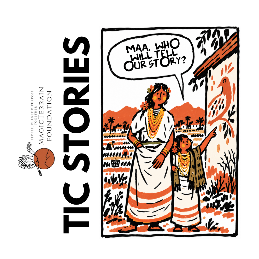 TIC Stories illustration of a mother and daughter asking who will tell our story