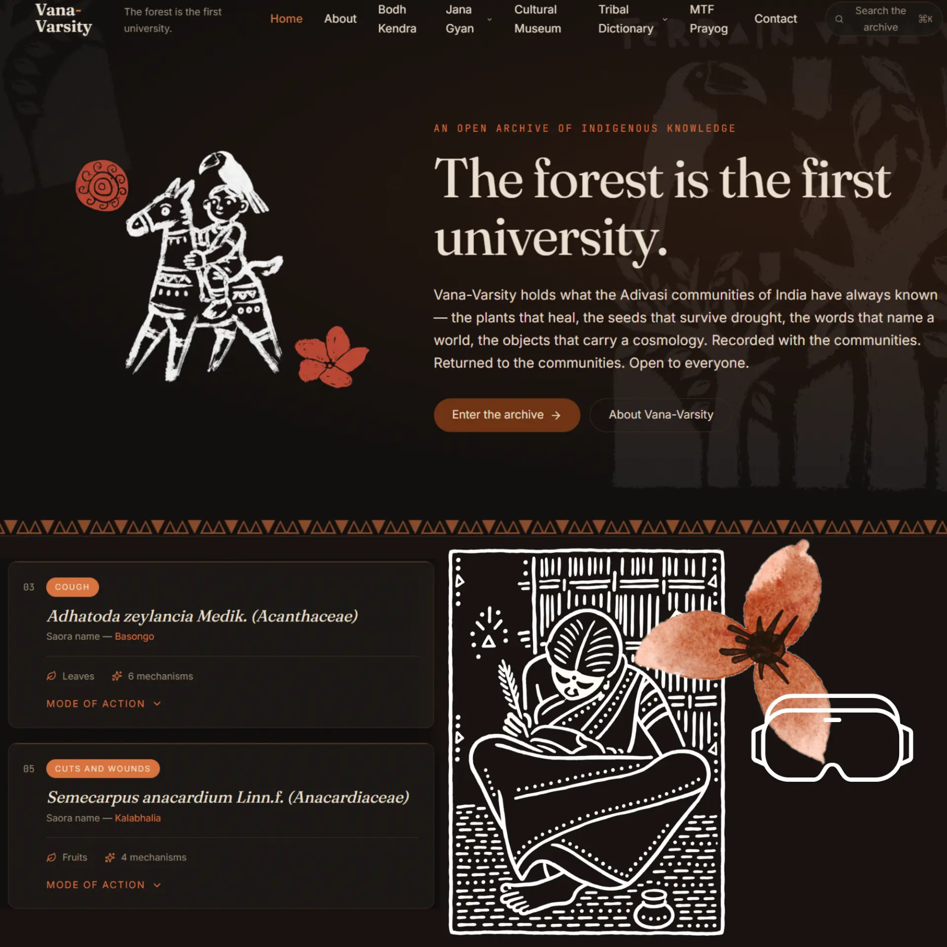 The Vana-Varsity archive showing indigenous medicinal plant records