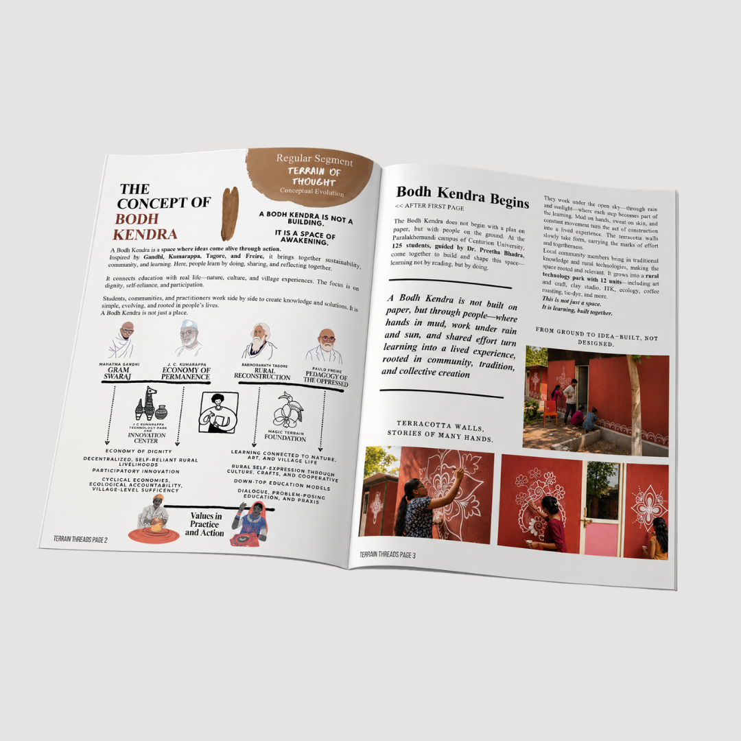 Inside spread of TIC Stories on the concept of Bodh Kendra