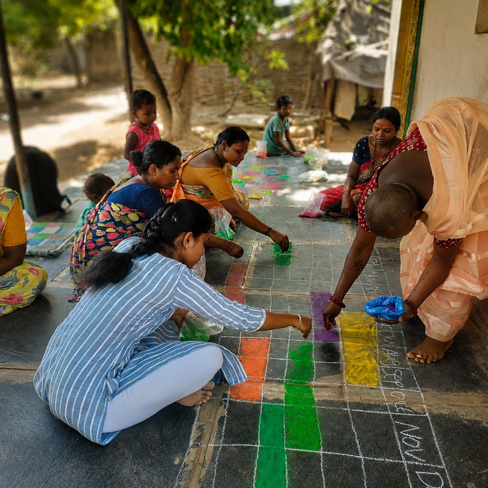 Chenchu community members with a field researcher in the Nallamala forest