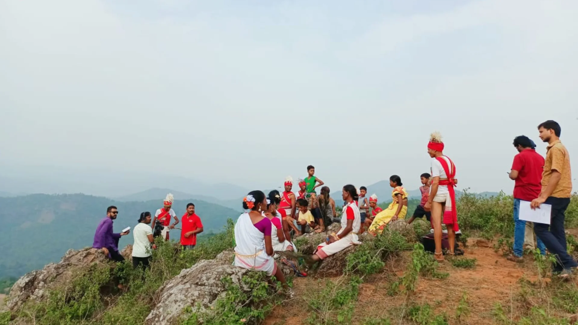 Community members gathered in the hills during an MTF Annapurna field visit