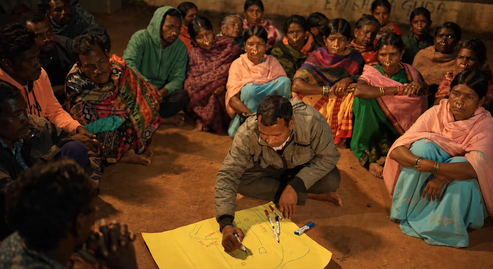 Community members and the MTF field team working together on a participatory research exercise
