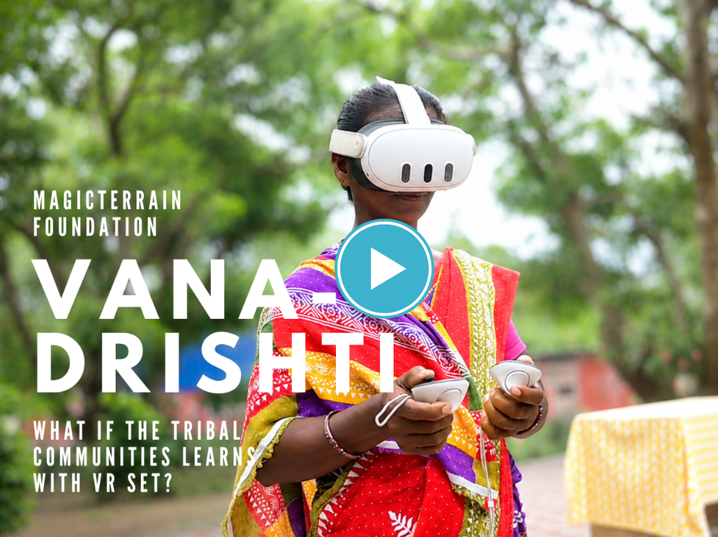 VanaDrishti VR — a community member in Odisha wearing a VR headset during a training session