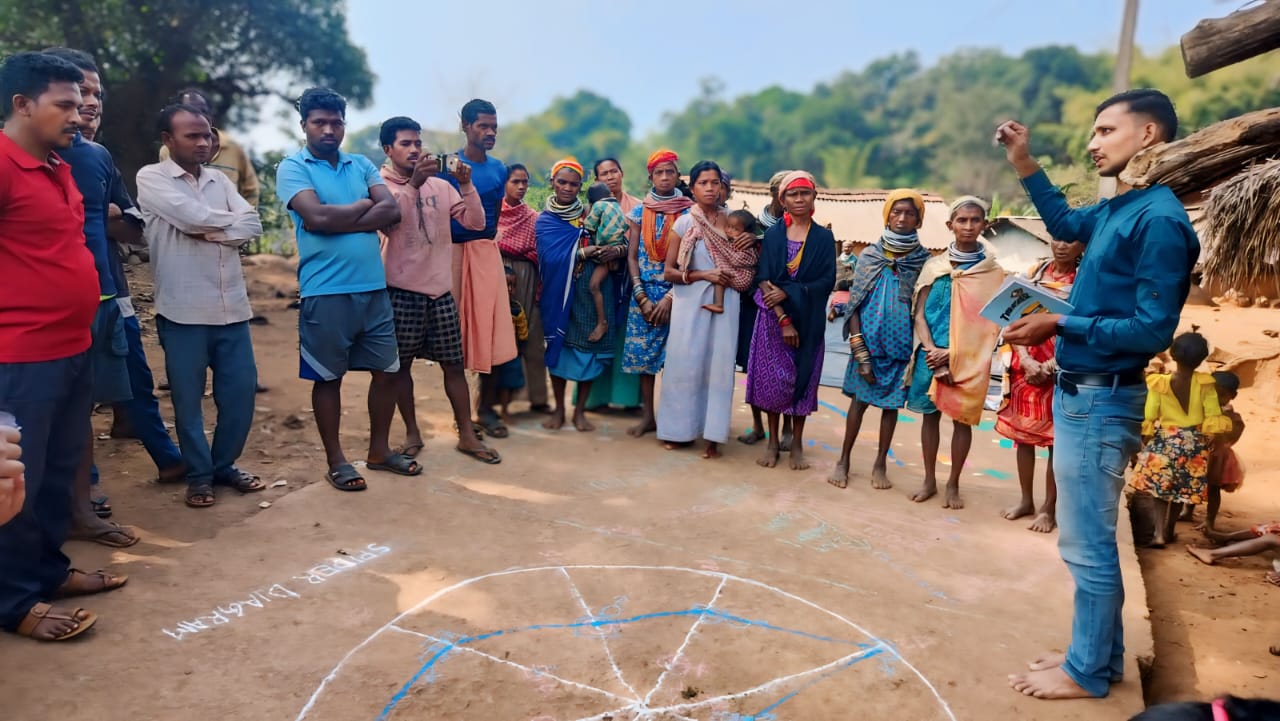 Community mapping session drawn on the ground during an MTF Annapurna field visit