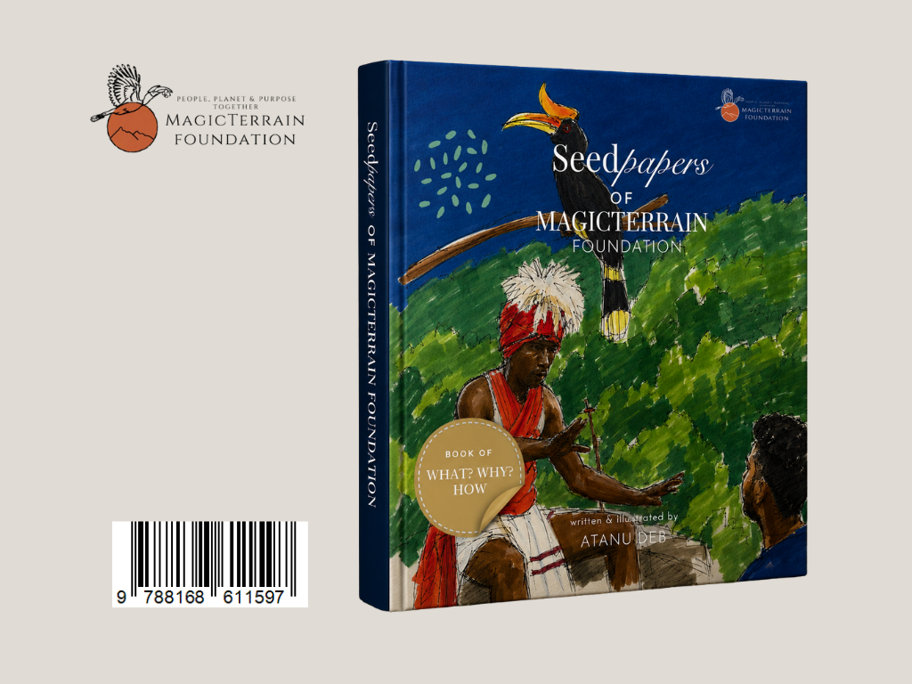 Seedpapers of MAGICTERRAIN FOUNDATION book cover — Book of What? Why? How?, written and illustrated by Atanu Deb.